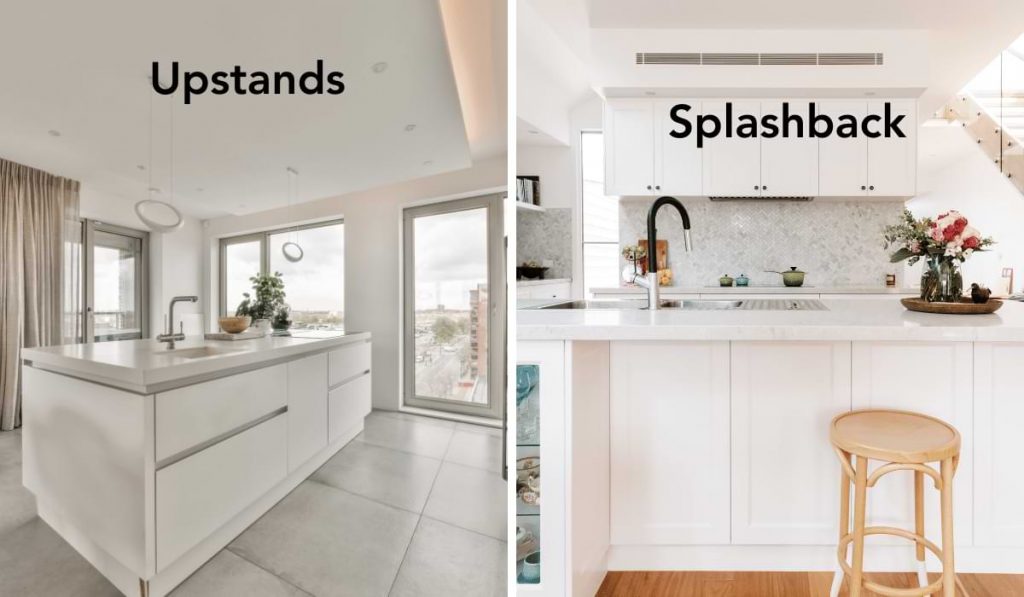 The image represent the difference between upstand and splashback