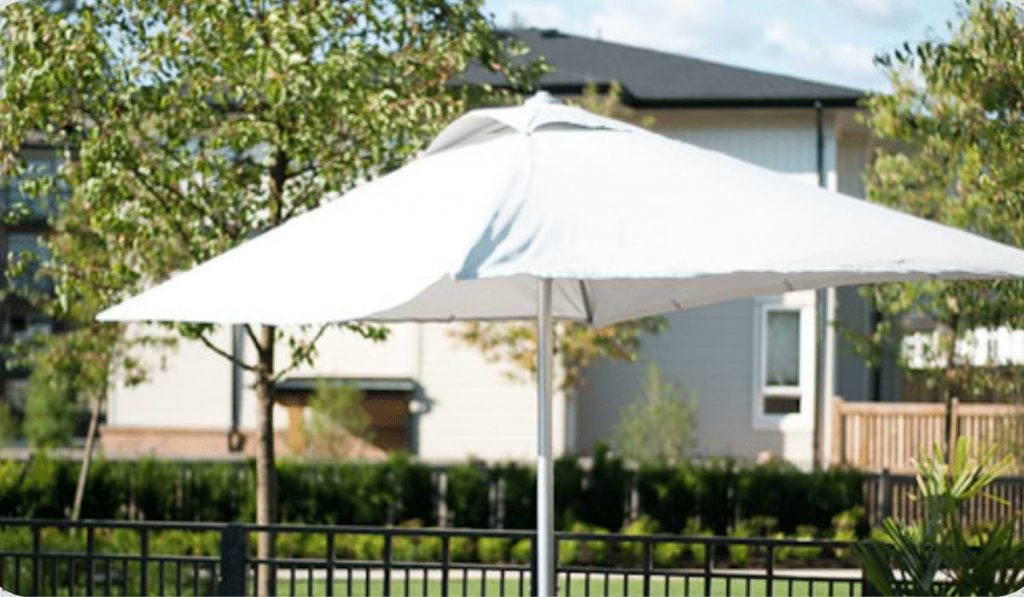 patio umbrellas are hanged infront of porch